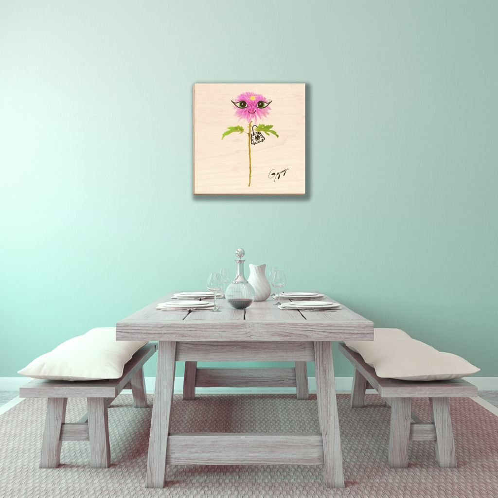 Gogimogi Wall Art-Dahlia on Wood in Diningroom