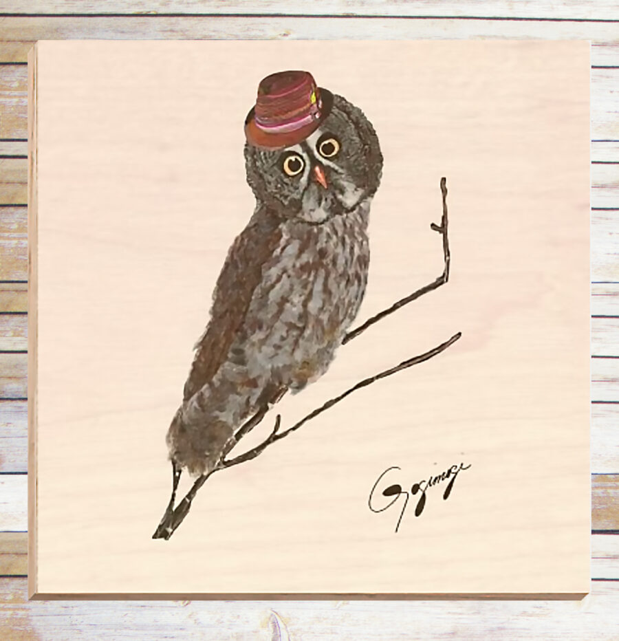 Gogimogi Wall Art-Great Grey Owl on Birchwood