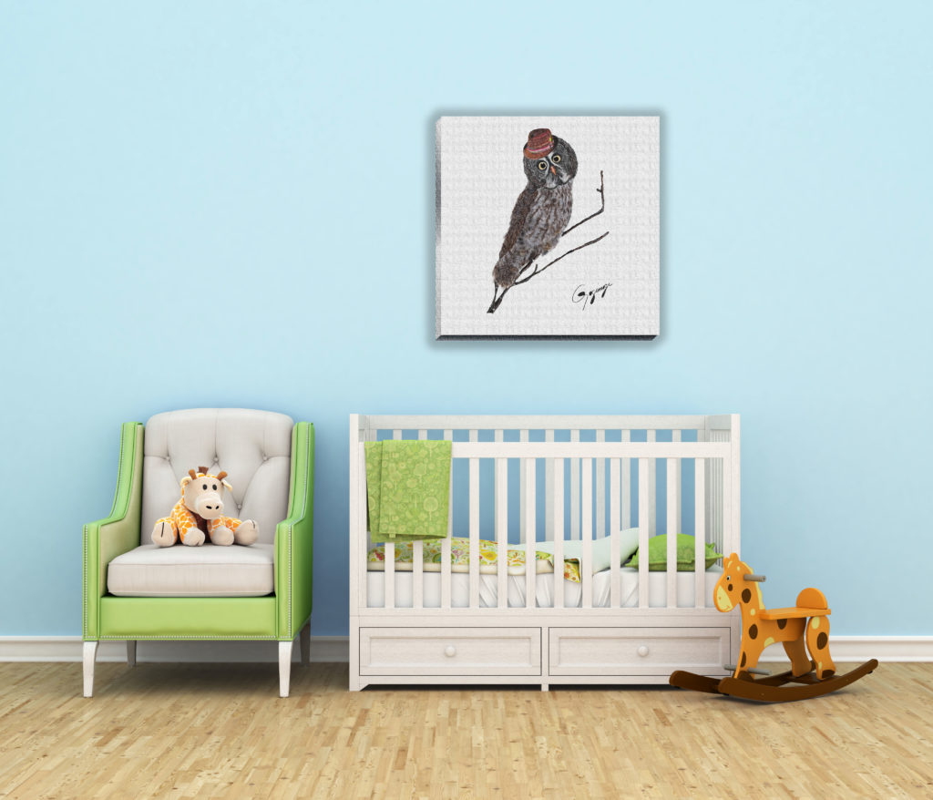 Gogimogi-Wall-Art-Great-Grey-Owl-on-Canvas-in-Nursery