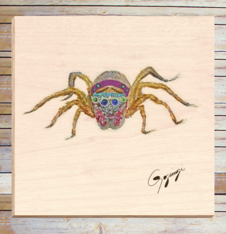 Gogimogi-Wall-Art-Jumping-Spider-on-Birchwood