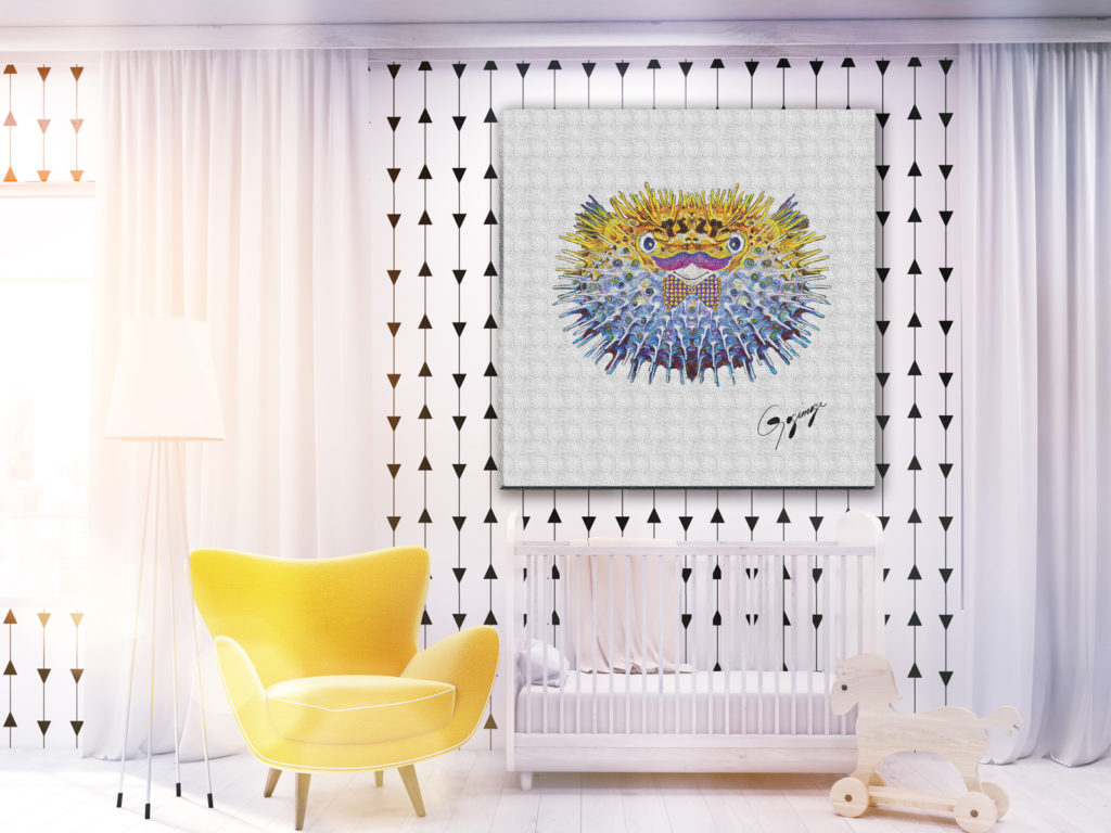 Gogimogi-Wall-Art-Pufferfish-on-Paper-in-Nursery