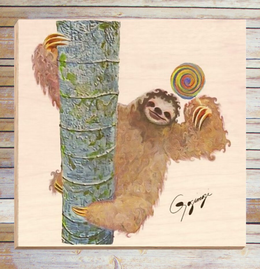 Gogimogi-Wall-Art-Sloth-on-Birchwood-1