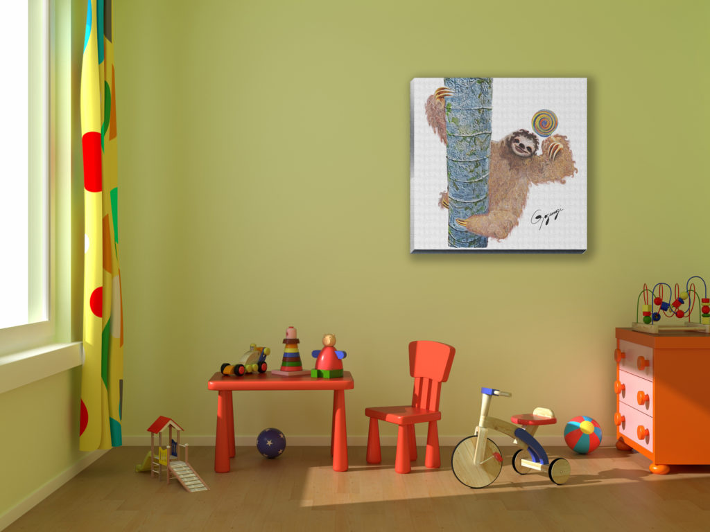 Gogimogi-Wall-Art-Sloth-on-Canvas-in-Child-Room