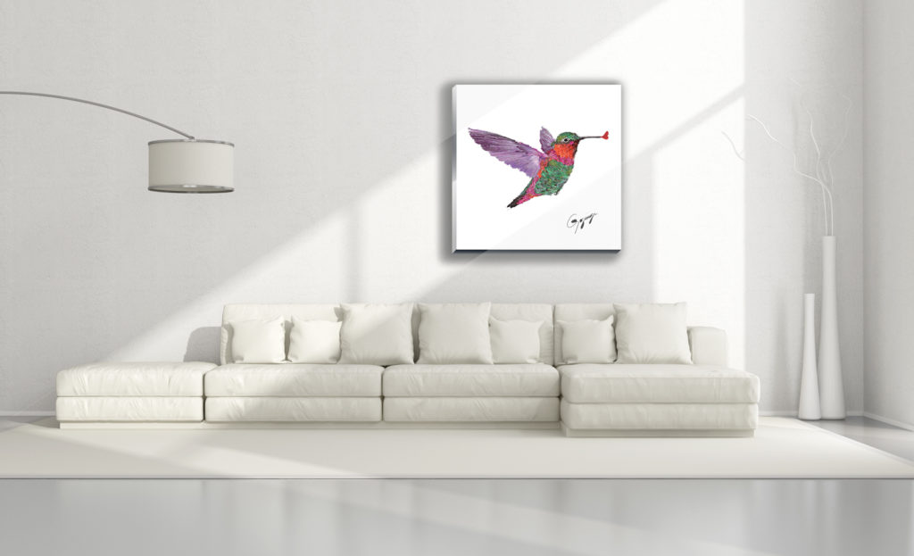 Gogimogi Wall Art-Hummingbird on Acrylic in Livingroom